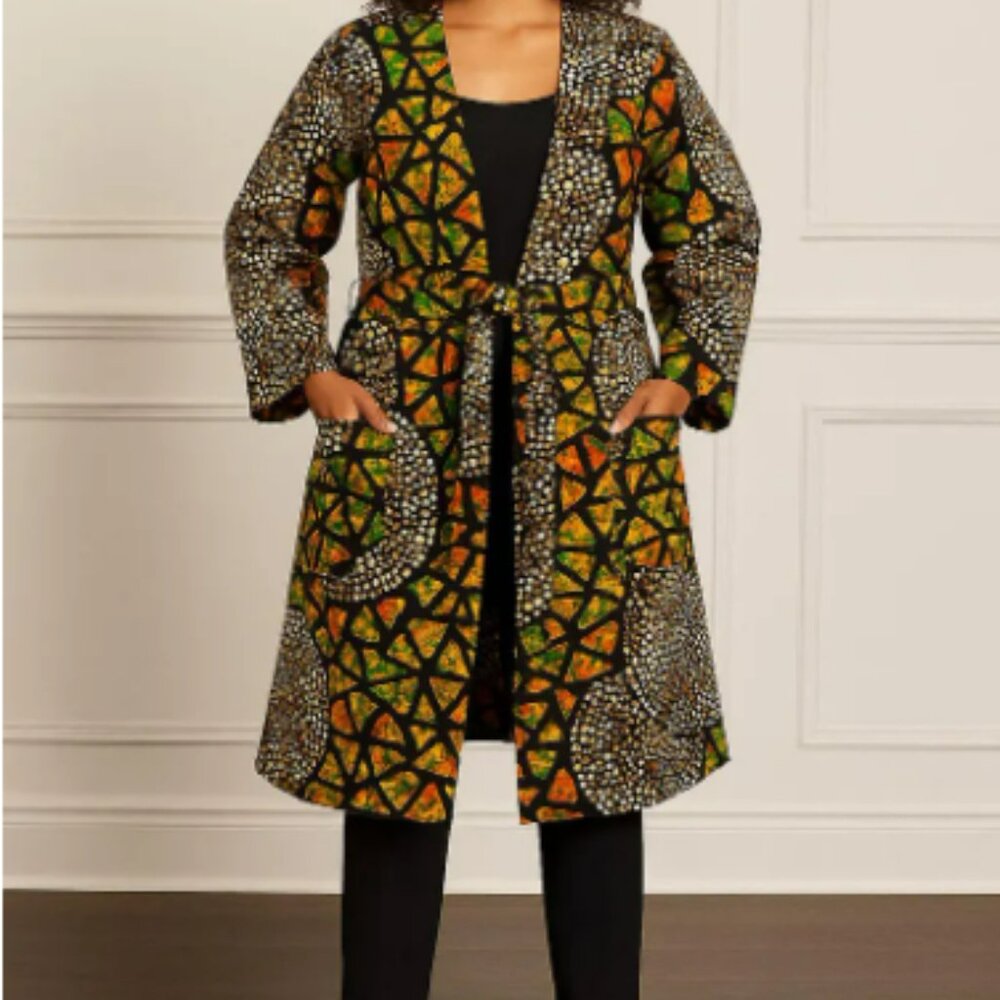 Kimono with Matching Head Scarf & Waist Belt – One Size S-L, Pockets,